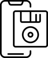 A black and white image of a phone and a floppy disk vector