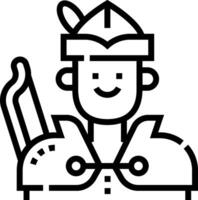 A black and white line icon of a man holding a sword vector