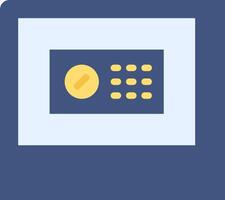 A blue and yellow button with a coin on it vector
