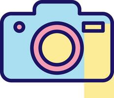 A camera icon with a yellow and blue background vector