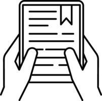 Hands holding a tablet with a book on it vector