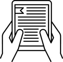 Hands holding a tablet with a paper document on it vector