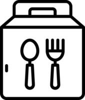 A black and white image of a box with fork and spoon vector