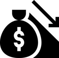A black and white icon of a bag with a dollar sign vector