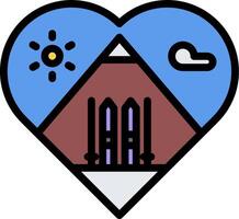 A heart shaped icon with a house and a sun vector