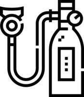 A black and white illustration of a bottle and hose vector
