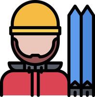 A man with a helmet and skis is holding a pair of skis vector