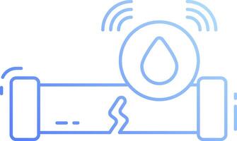 A blue line icon of a water pipe with a water drop vector