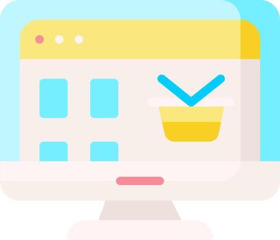 un computadora pantalla con un compras cesta y cheque marca vector