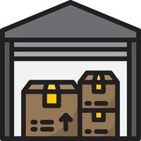 A warehouse with boxes and a yellow arrow vector