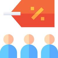 A group of people with a red price tag and a yellow arrow pointing to it vector