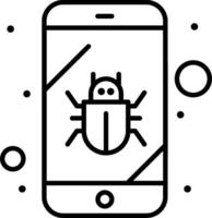 A black and white illustration of a bug on a smartphone vector