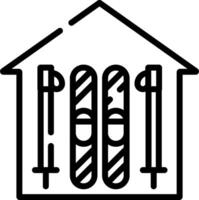 A black and white illustration of a house with skis vector