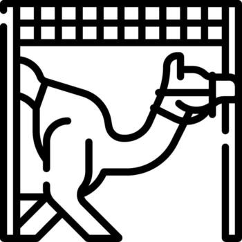 A camel is standing in a stable with a fence vector
