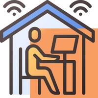 A man sitting at a desk with a laptop and wifi vector