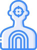 A blue icon of a person with a circle in the middle vector