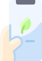 A hand holding a smartphone with a leaf icon vector