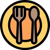 A fork and spoon icon on a yellow plate vector