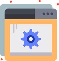 A flat icon of a computer screen with a gear wheel vector