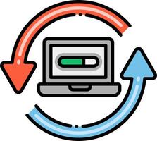 A laptop is connected to a computer and an arrow is pointing to the left vector