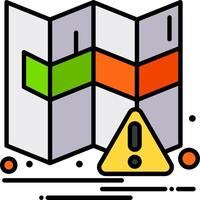 A map with a caution sign and a yellow triangle vector