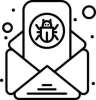 A black and white icon of an email with a bug on it vector