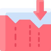 A pink and blue arrow pointing down on a flat surface vector