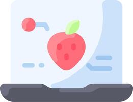 A strawberry is sitting on a computer screen vector