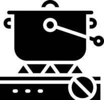 A black and white icon of a pot on a stove vector