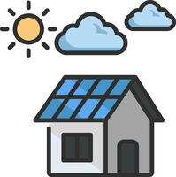 Solar panels on a house and clouds vector