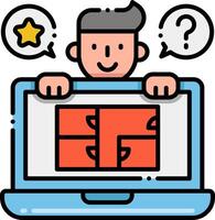 A man is sitting on a laptop with a puzzle piece on it vector