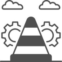 A traffic cone with gears and clouds vector