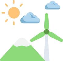 An illustration of a wind turbine and a mountain vector