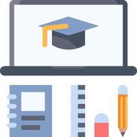 An image of a laptop with graduation hat and other items vector