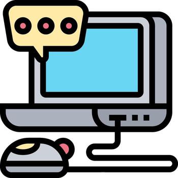 A computer with a speech bubble and a mouse vector