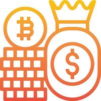 A bitcoin and a crown with stacks of coins vector
