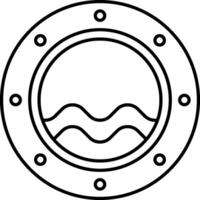 A black and white image of a porthole with waves vector