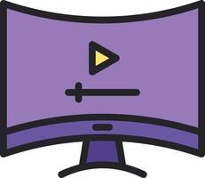 A purple monitor with a play button on it vector