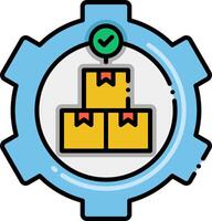 A gear with boxes and a check mark on it vector