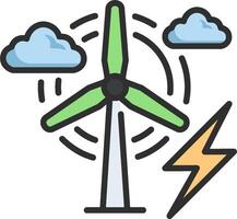 Wind turbine with lightning and clouds illustration vector