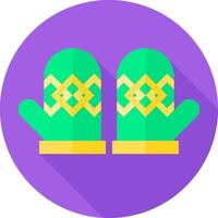 Two mittens with green and yellow designs on a purple background vector