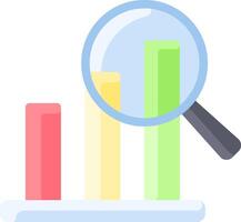 A magnifying glass is over a bar chart vector