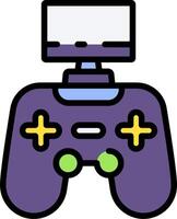A purple game controller with a screen on top vector