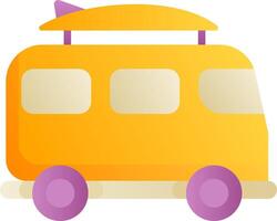A yellow bus with a surfboard on top vector