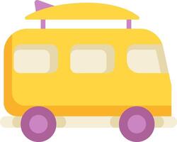 A yellow bus with a surfboard on top vector