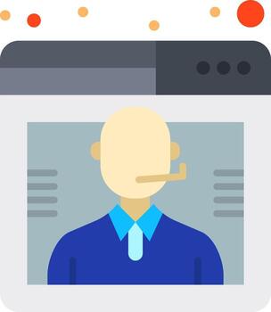 A man with a headset on his face is shown on a computer screen vector