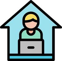 A person sitting in a house with a laptop vector