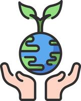 Hands holding a globe with a plant on it vector