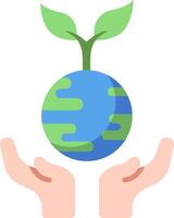 Hands holding a globe with a plant on it vector
