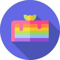 A cake with a rainbow on it in a flat design vector